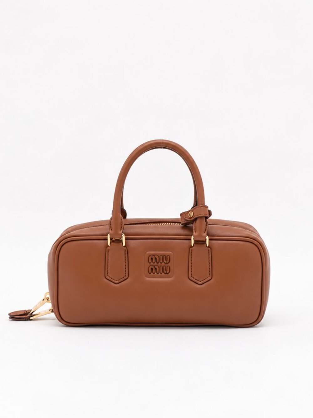 Authentic Miu Miu Arcadi Handbag Leather Brown
